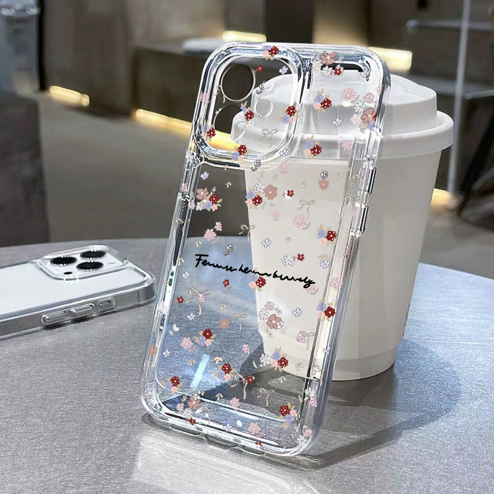 Clear Shockproof Bumper Case - Мягкий противоударный прозрачный чехол с мини-цветами