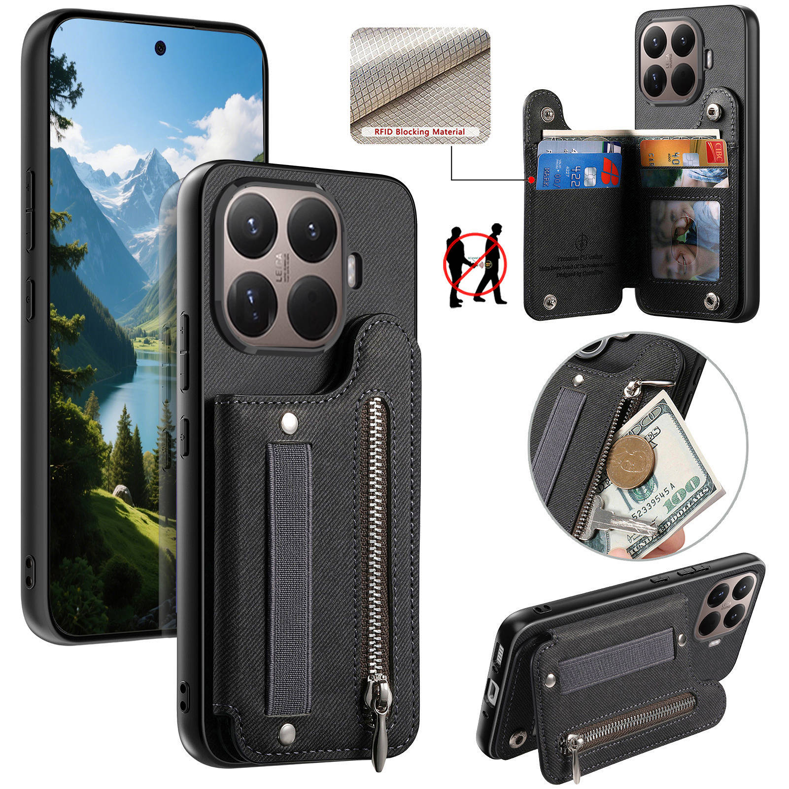 Кожаный чехол-кошелек на молни – обзор и цена Leather Wallet Card Holder Phone Cover